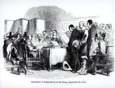 Uafhængighedserklæring på Savoyen, 29. september 1658 (gravering) (bw foto) af English School