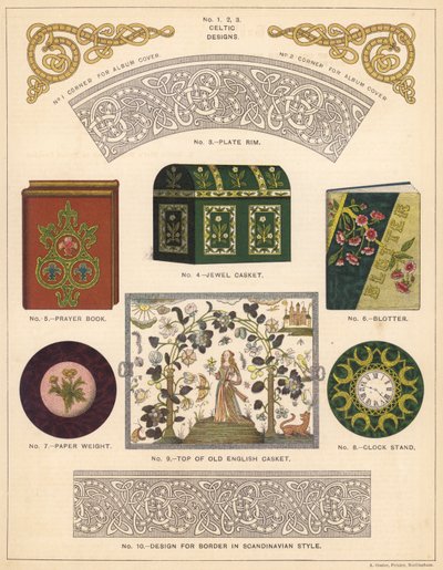 Dekorative genstande (farve litho) af English School