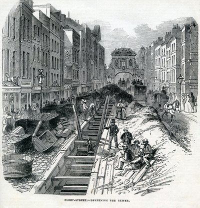 Uddybning af Fleet Street Sewer, London, 1845 af English School