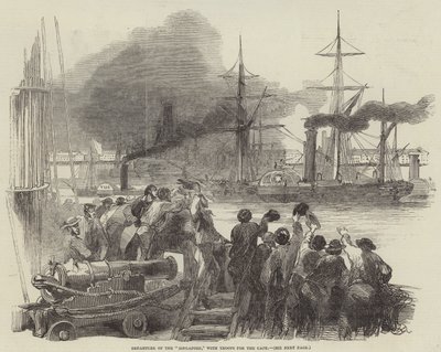 Afgang fra "Singapore" med Tropper for the Cape (gravering) af English School