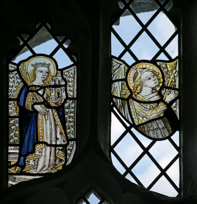 Afbilder den hellige Barbara og en engel af English School