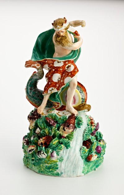 Derbyfigur af Neptun på en stenet base med vandfald og skaller, ca. 1750-1800 (porcelæn) af English School