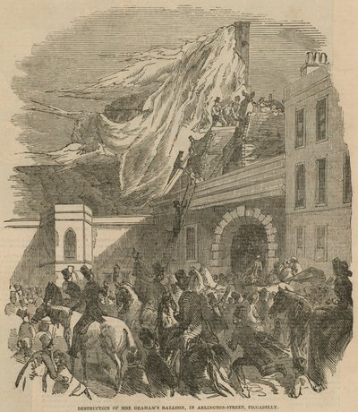 Ødelæggelse af Mrs Grahams ballon i Arlington Street, Piccadilly af English School