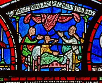 Detalje fra Miracle Window, der skildrer Jordan Fitzeisulfs historie af English School