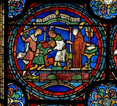 Detalje fra Miracle Window, der forestiller Mad Henry fra Fordwich af English School