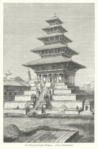Devi Bhowani-templet, Bhatgaon (gravering) af English School