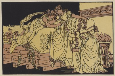 Dido på begravelsesbunken (farvelitografi) af English School