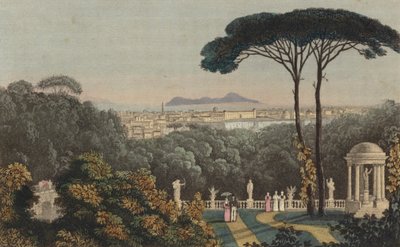 Fjernsyn over Napoli, Italien (farvet gravering) af English School