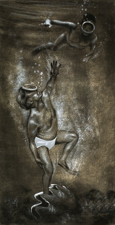 Taucher mit Fuß in einer Muschel gefangen von English School