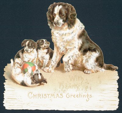 Hund og hvalpe, julekort af English School