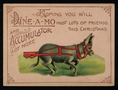 Æsel og julebesked, lykønskningskort. (chromolitho) af English School