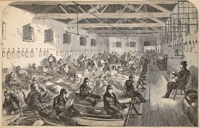 Sovesal i Coldbath Fields Prison, illustration fra The Criminal Prisons of London og Scenes from Prison Life af Henry Mayhew og John Binny, pub. 1862 af English School