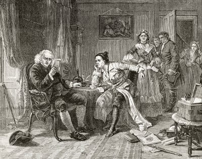 Dr. Samuel Johnson læser manuskriptet til 
