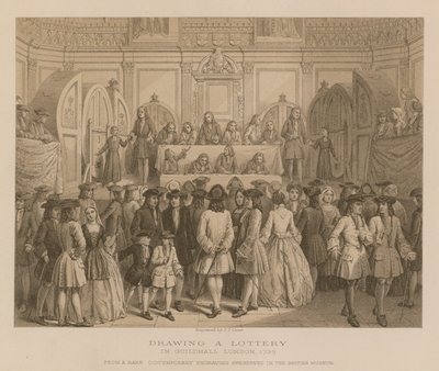 Udtrækning af et lotteri i Guildhall, London, 1739 af English School