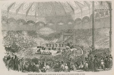 Trækning af lotteriet af den gyldne barre i cirkus på Champs Elysees, Paris, Frankrig af English School