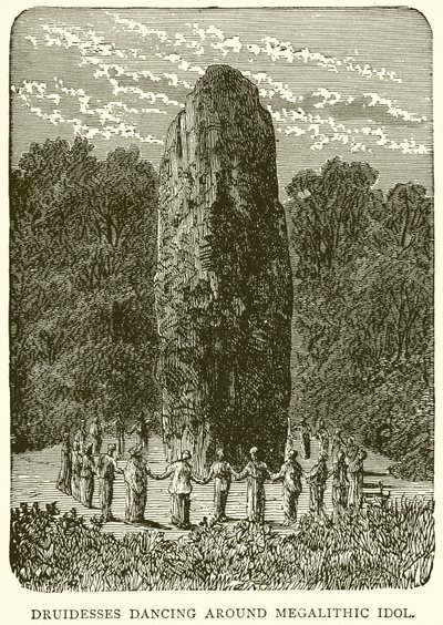 Druidinder danser omkring Megalithic Idol af English School
