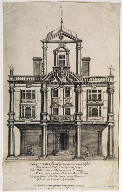 Dukes Theatre, Dorset Gardens, graveret af W. Sherwin (ca. 1645-1711) 1673 af English School