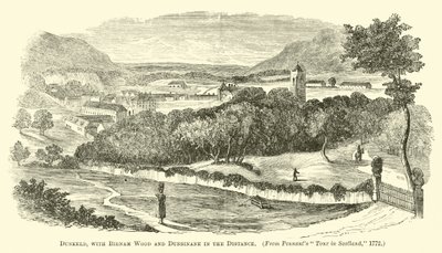 Dunkeld, with Birnam Wood and Dunsinane in the Distance  af English School