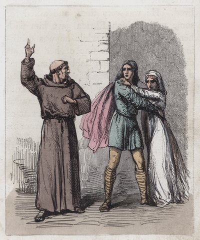 Dunstan bebrejder Edwy og Elgiva (farvet gravering) af English School