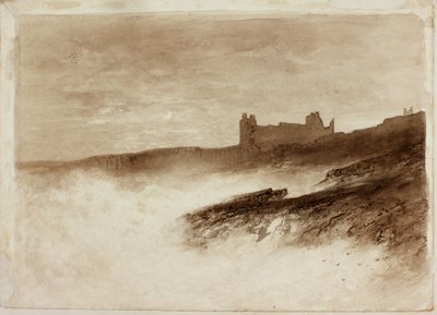 Dunstanburgh Castle (blæk på papir på kort) af English School