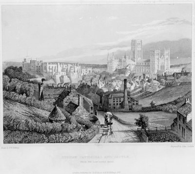 Durham Cathedral and Castle fra Newcastle Road, 1841 af English School
