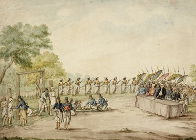 Hollandsk dommer og javanesiske herskere, der overværer henrettelse og lemlæstelse af kriminelle, Java af English School