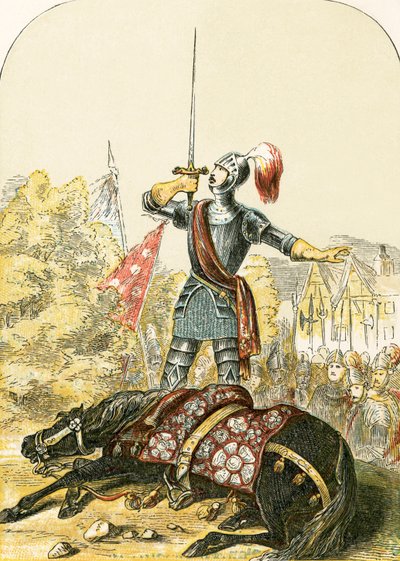 Earl of Warwicks ed på sit sværd efter at have stukket sin hest af English School