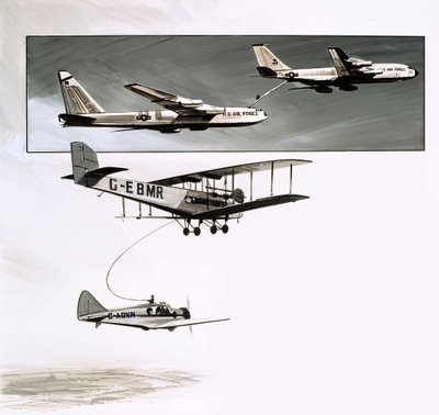 Tidlig tankning under flyvningen til en Handley Page W10 (gouache på papir) af English School