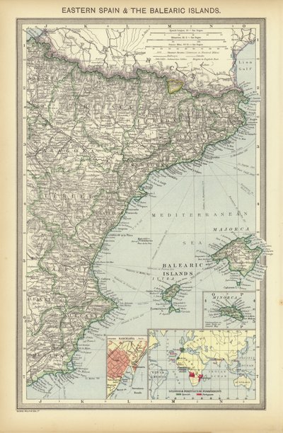 Østspanien og De Baleariske Øer (farve litho) af English School