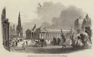 Edinburgh, Royal Institution og Scott Monument (gravering) af English School