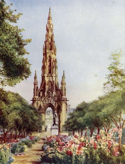 Edinburgh, Sir Walter Scotts monument (farve litho) af English School
