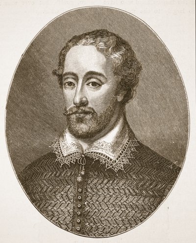 Edmund Spenser, fra en gravering af G. Vertue, illustration fra The Church of England: A History for the People af H.D.M. Spence-Jones, pub. ca. 1910 (sepiafoto) af English School