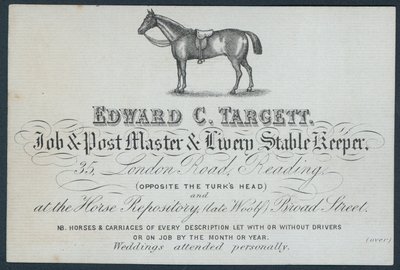 Edward C Targett, job- og postmester og staldholder, handelskort af English School