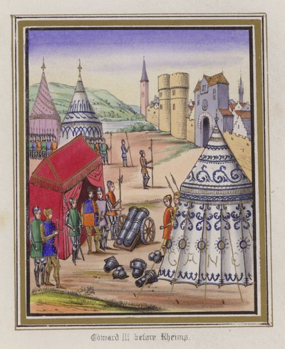 Edward III før Reims (farvet gravering) af English School