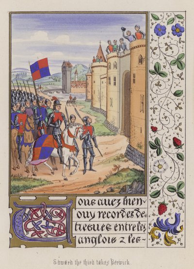 Edward III tager Berwick (farvet gravering) af English School