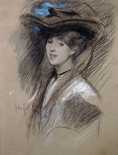 Edwardiansk dame (farvet kridt på papir) af English School