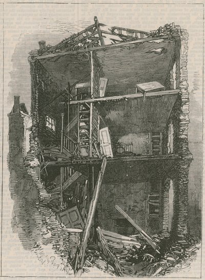 Virkningerne af eksplosionen ved Clerkenwell: Interiør af huse i Corporation Lane af English School