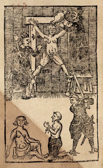 F.eks. 1475 f.1 hollandske bosættere i Amboyna torturerer en engelsk købmand forud for massakren i 1623, der satte en stopper for britisk handel i Østindien (træsnit) af English School