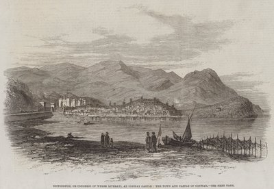 Eisteddfod, eller Congress of Welsh Literati, ved Conway Castle, Town and Castle of Conway (gravering) af English School