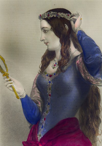 Eleanor af Provence, Queen Consort of Henry III of England, trykt af Henry G. Bohn, London, 1856 (farvegravering) af English School