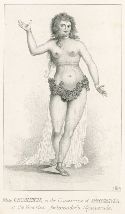 Elizabeth Chudleigh, i karakter af Iphigenia ved Venetian Ambassadors Masquerade, Ranelagh, London af English School