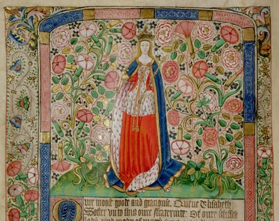 Elizabeth Woodville (ca. 1437-92) Dronningkonsort af kong Edward IV af England (1442-83) (vellum) (detaljer fra 70062) af English School