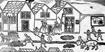 Elizabethan Street Scene, fra A Book of Roxburghe Ballads af English School