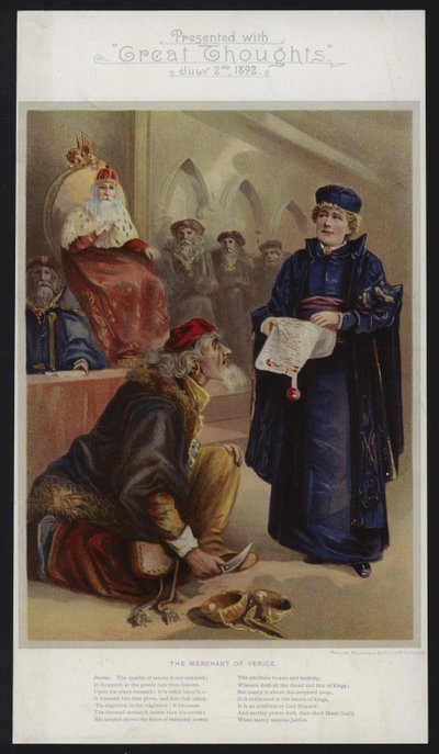 Ellen Terry som Portia i The Merchant of Venice af English School