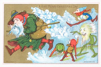 Nisser, der jagter julemanden, julekort af English School