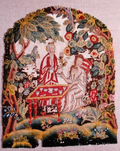 Broderet stol, ca. 1700 (uld og silke på lærred) af English School