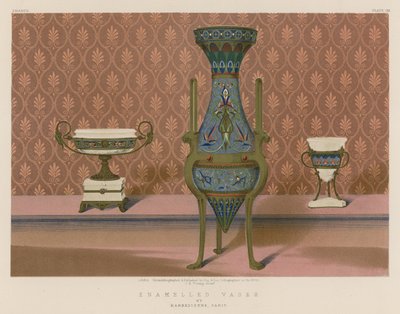 Emaljerede vaser af Barbedienne, Paris (chromolitho) af English School