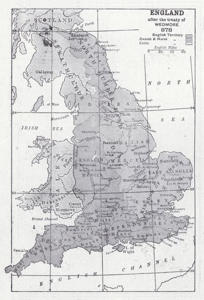 England efter Wedmore-traktaten 878 (litho) af English School