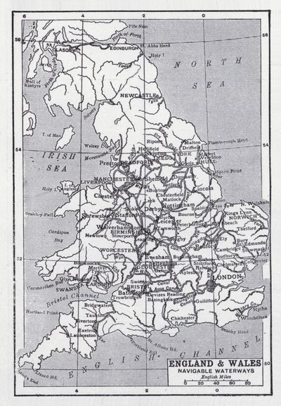 England og Wales, sejlbare vandveje (litho) af English School