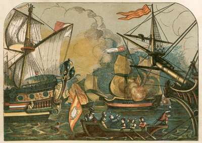 Engelske ildskibe brænder blandt den spanske armada af English School